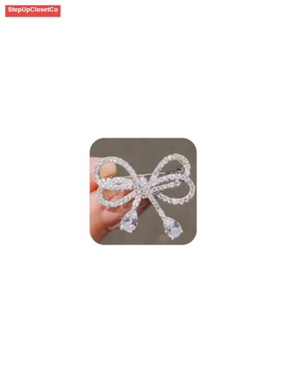 Sparkly Rhinestone Bow Brooch Pin Women Silver Party Jewelry Gift
